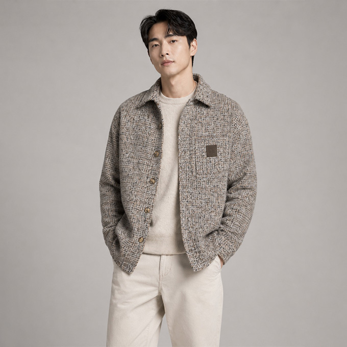 loewe anagram leather patch wool‑blend overshirt